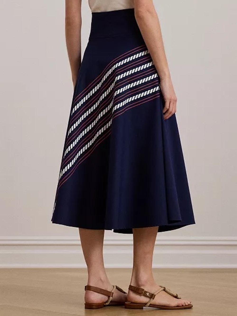 Ralph Lauren Rope Nautical Print Navy Midi Skirt Twill Lace 22W NWT Bear Preppy - Picture 2 of 5